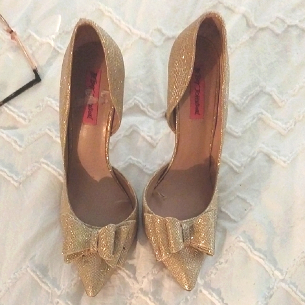 Elegant Gold Women's Heels with Bow by Betsey Johnson